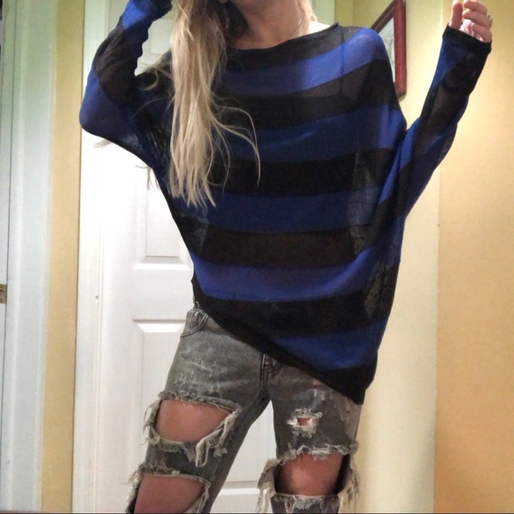BCBG Asymmetrical Blue and Black Sweater, Small - Picture 6 of 8